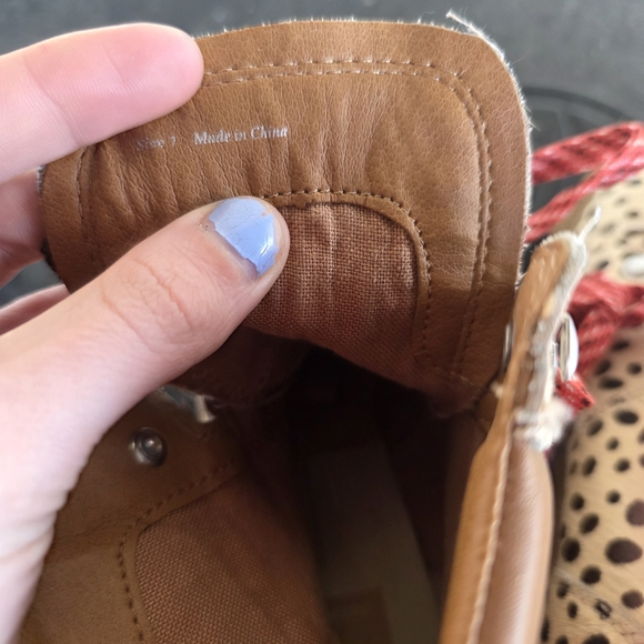 Chunky Lug Ankle Boot in Beige Cheetah Print with Red Laces - Picture 4 of 4